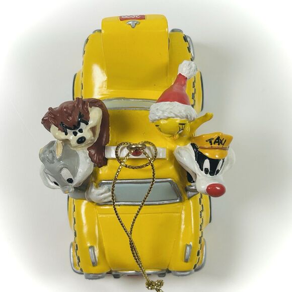 Warner Bros Looney Tunes NYC Taxi Yellow Cab Christmas Ornament 2000 RARE Bugs - Picture 7 of 15